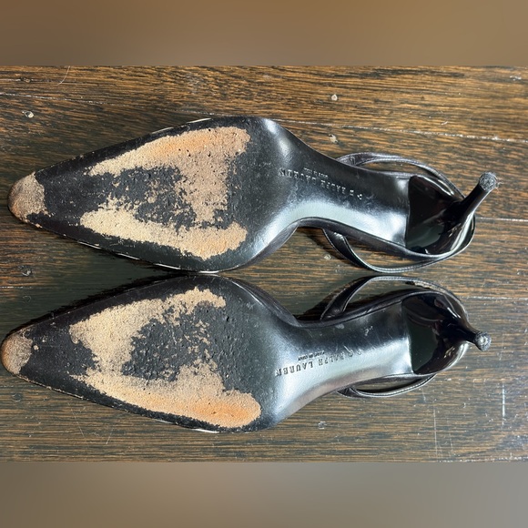 Ralph Lauren Black and White Chevron Striped Slingback Heels 6 - Picture 5 of 5